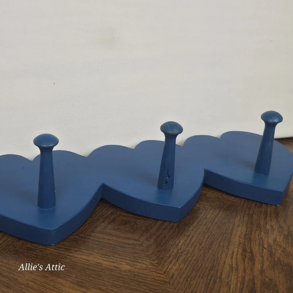 Wooden Hearts Hanging Cottagecore Blue Peg Country‎ Coat Keys Hanger Wall Decor
